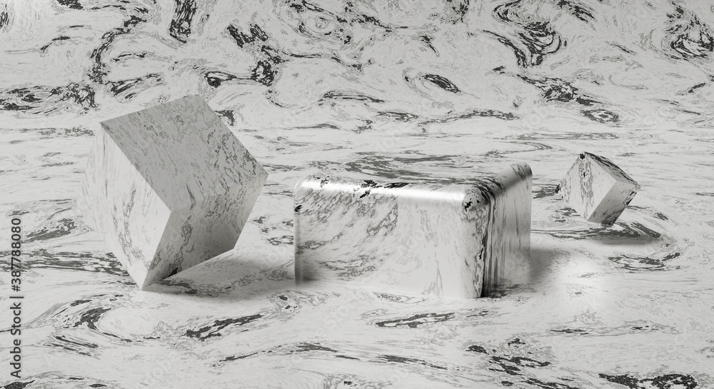 Poster 3d rendering mockup white-gray abstract marble texture stage display
