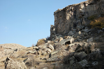 Rocky cliffs of Ihlara valley, Cappadocia. Magnificent nature background.