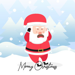 santa claus with a scared face and with scene winter landscape.Cute Christmas Character