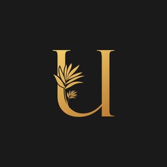 Golden Letter U Classic Vintage Logo template design