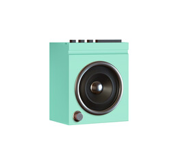 Blue subwoofer, audio and music. Modern stylish music column receiver. Retro old Realistic 3d object. speaker isolated on white background. vector illustration