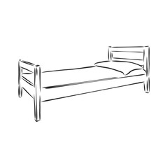 Black outline vector Bed on white background. bed, vector sketch illustration