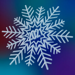 New Year 2021. Abstract snowflake on blurred background.