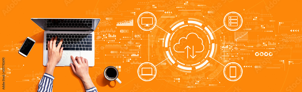 Poster cloud computing with person using a laptop computer