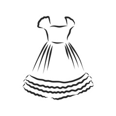 Vector illustration of a women's dress with short sleeves and a long skirt, women's dress, vector sketch illustration