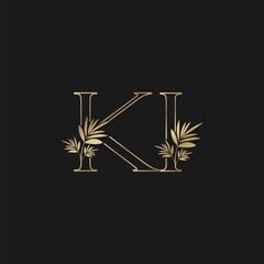 Classic Vintage Nature Outline Initial Letter K, I, KI logo icon.