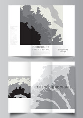 Vector layouts of covers design template for trifold brochure, flyer layout, magazine, book design, brochure cover, advertising mockup. Landscape background decoration, halftone pattern grunge texture