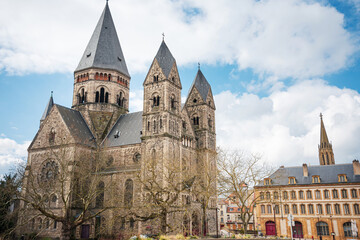 Metz, FRANCE - April 1, 2018: Traditional Cathedral building in Metz, France
