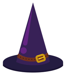 Isolated Witch Hat with Band and Buckle in Flat Style, Vector Illustration