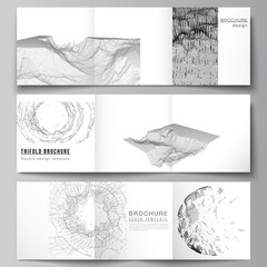 Vector layout of square covers templates for trifold brochure, flyer, magazine, cover design, book design, cover. Abstract 3d digital backgrounds for futuristic minimal technology concept design.