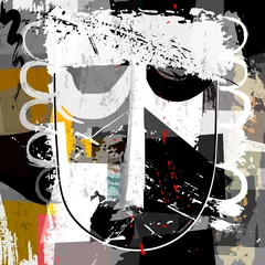 Poster abstract background composition, with paint strokes and splashes, face/mask © Kirsten Hinte