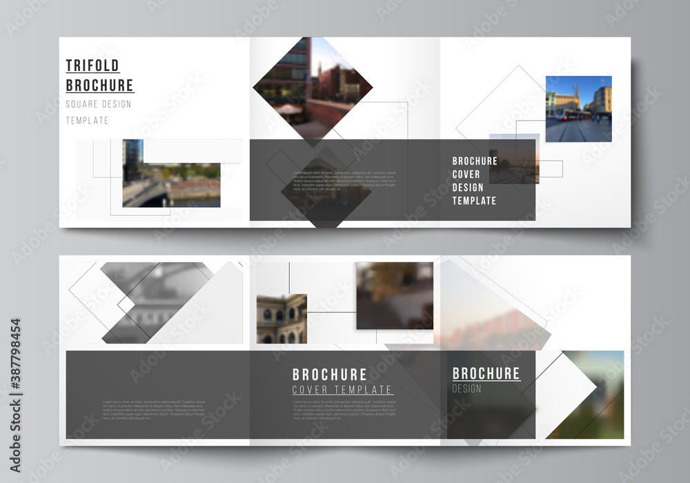 Poster vector layout of square format covers design templates with geometric simple shapes, lines and photo