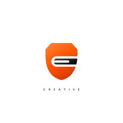 Initial Letter E Logo Abstract Techno Shield Vector Design