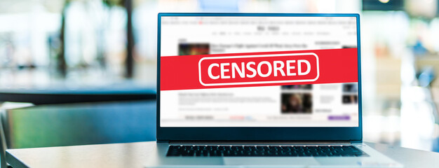 Laptop displaying the sign of censorship on the internet
