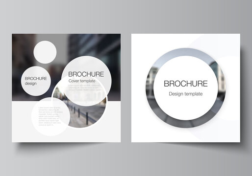 Vector layout of two square format covers templates for brochure, flyer, magazine, cover design, book design, brochure cover. Background template with rounds, circles for IT, technology. Minimal style