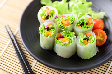 Colorful fresh vegetables salad spring roll, Healthy vegan food