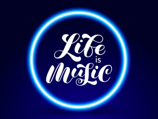Life is Music brush lettering. Vector stock illustration for clothing or banner