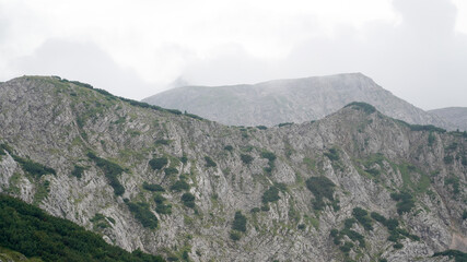 Views from the Schottmalhorn and Reiteralpe towards Watzmann and Hochkalter Peaks in the Berchtesgaden National Park in Bavaria.