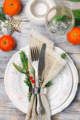 Christmas or New Year Holiday Table Setting.