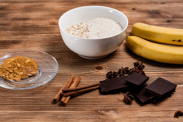 Cooked food on a wooden background