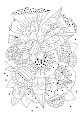 Foto op Canvas Coloring page for children and adults. Vector illustration with abstract flowers. Black-white background for coloring, printing on fabric or paper. © E.Nolan