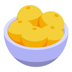 Cozy home bowl oranges icon. Isometric of cozy home bowl oranges vector icon for web design isolated on white background