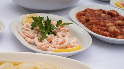 Shrimp appetizer on isolated white background.