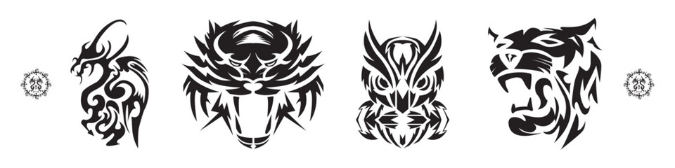 Set of animals tribal tattoo, vector design template element