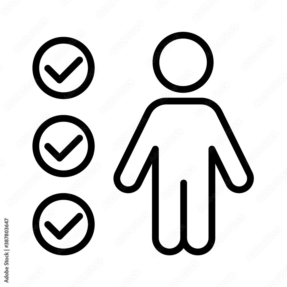 Aufkleber business people outline vector icon isolated on white. man with skills chekmarks icon for web and ui