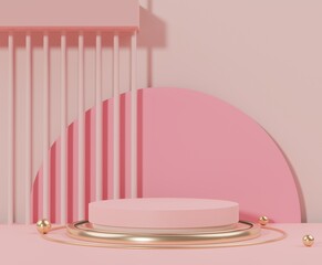 3d rendering of pink coral minimal displays podium or pedestal for mock up and products presentation