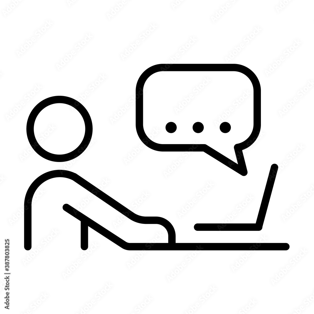 Aufkleber business people outline vector icon isolated on white. man working at the table on a laptop icon for