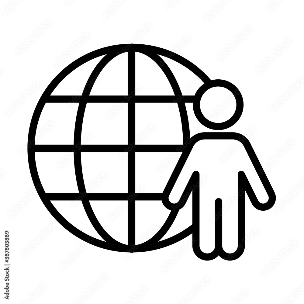 Poster business people outline vector icon isolated on white. man with globe icon for web and ui design, mo