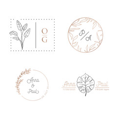 Wedding monogram vector collection, modern minimalistic floral templates, wreath for Invitation
