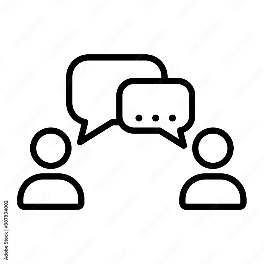 Poster business people outline vector icon isolated on white. talk conversation icon for web and ui design,