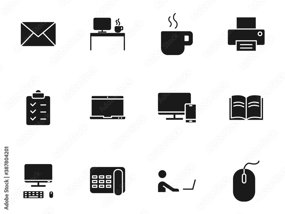 Poster workspace silhouette vector icons isolated on white. workspace icon set for web, mobile apps, ui des