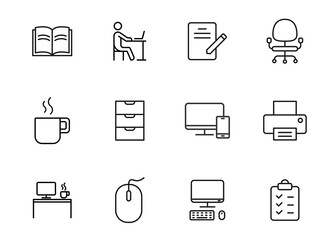 workspace outline vector icons isolated on white. workspace icon set for web and ui design, mobile apps and print products