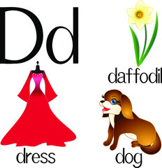 Illustration for teaching children the English alphabet with cartoon. The letter D.