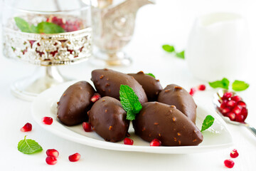 Homemade curd snacks with chocolate .. Selective focus.