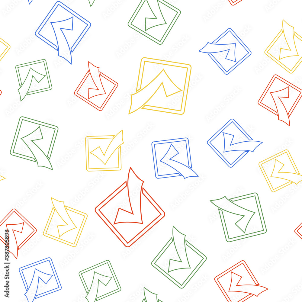 Poster color check mark in a box line icon isolated seamless pattern on white background. tick symbol. chec