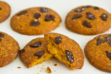 Pumpkin cookies with chocolate. Selective focus.