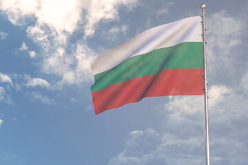 3d rendering of National Flag concept. Flag of Bulgaria waving in wind. Blue cloudy sky on background. 
