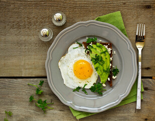 Sandwich with avocado and egg .. Healthy breakfast. Selective focus