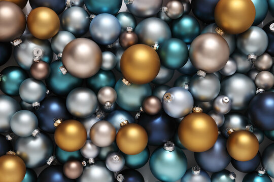 Christmas decorations, pile of glass colored balls, useful as a greeting gift card background © amedeoemaja