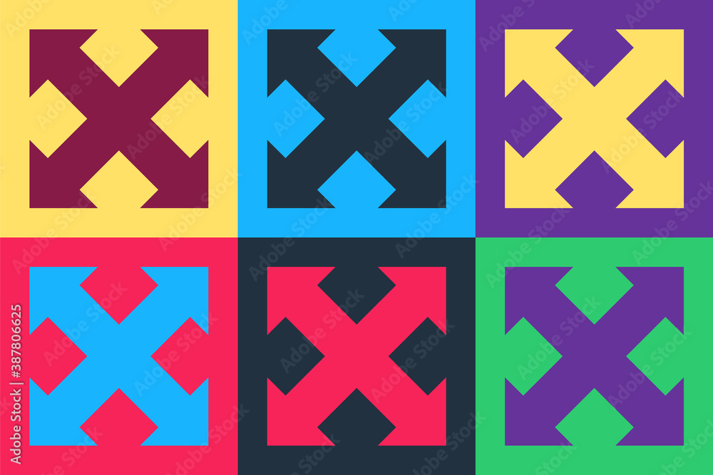 Poster pop art arrows in four directions icon isolated on color background. vector.