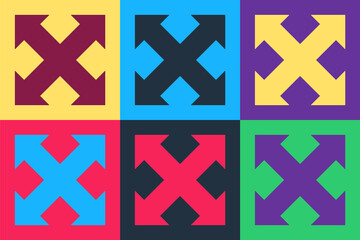 Pop art Arrows in four directions icon isolated on color background. Vector.