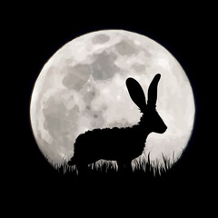 Vector silhouette of hare on moon background. Symbol of night and field animals. © majivecka