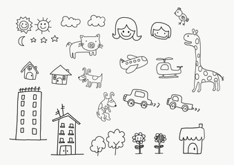 set of houses, building, animal and nature 