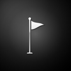 Silver Golf flag icon isolated on black background. Golf equipment or accessory. Long shadow style. Vector.
