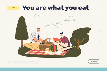 Healthy eating landing page for website with nutrition concept. You are what you eat