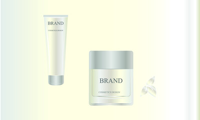 Beautiful cosmetic templates for advertising, realistic jars on a light background.